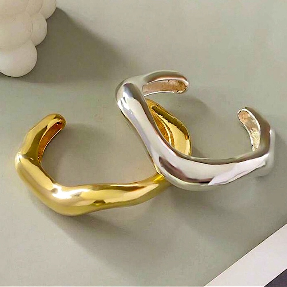 Silver Plated Irregular Bangle Bracelet Geometric - Picture 8 of 8